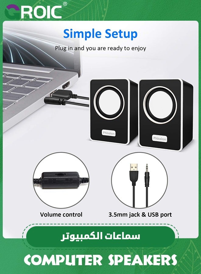 GROIC Black Computer Speakers, Phission Mini Speaker with Stereo Sound 6W USB Powered 3.5 mm AUX-in Portable Speaker for Computer, Laptop, Notebook, Desktop  - Image 3