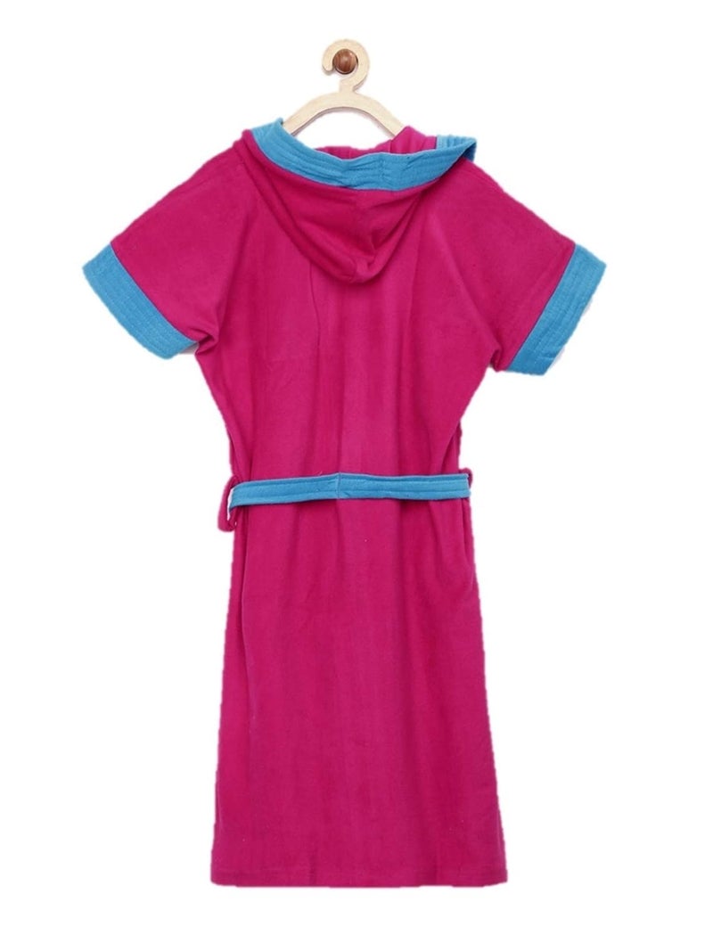 SAND DUNE Sand Dune Set of 2 Kids Hood Bathrobe for Boys Terry Cotton Bathrobe Gown Half Sleeves Knee Length Pocket with Waist Belt Combo of 2 Children Hodded Bath Robe is Available for Age Group Between 4 to 13 Years Available in 2 Colors Turquoise Rani Pink with Border Pack of 2  - Image 3