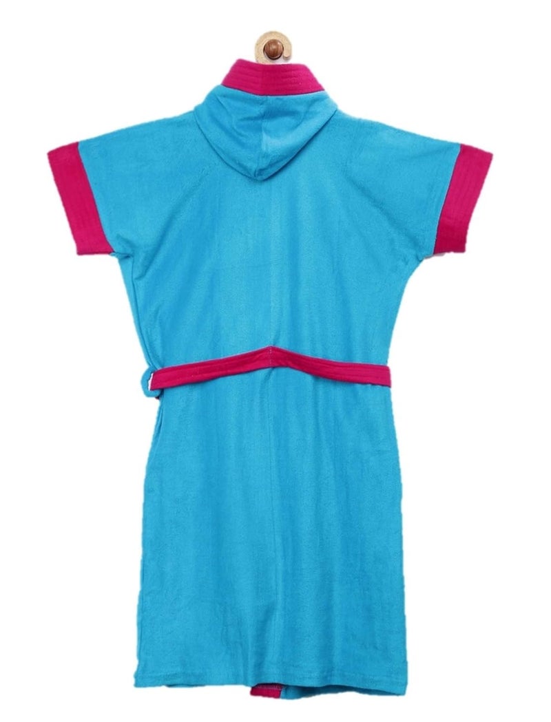 SAND DUNE Sand Dune Set of 2 Kids Hood Bathrobe for Boys Terry Cotton Bathrobe Gown Half Sleeves Knee Length Pocket with Waist Belt Combo of 2 Children Hodded Bath Robe is Available for Age Group Between 4 to 13 Years Available in 2 Colors Turquoise Rani Pink with Border Pack of 2  - Image 4