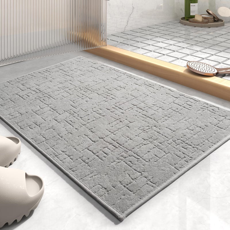 AMOAMI-Bath Mat-Absorbent Quick Dry Bathroom Floor Mats-Washable Rubber Backing Bath Mats for Bathroom Rugs Fit Under Door-Bath Rug for in Front of Sink Bathtub Shower Room, Grey 17''x24'' - Image 1