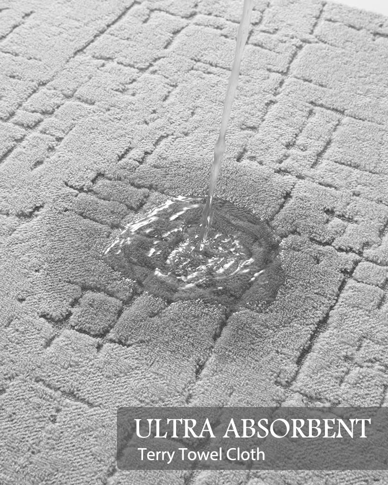 AMOAMI-Bath Mat-Absorbent Quick Dry Bathroom Floor Mats-Washable Rubber Backing Bath Mats for Bathroom Rugs Fit Under Door-Bath Rug for in Front of Sink Bathtub Shower Room, Grey 17''x24'' - Image 3