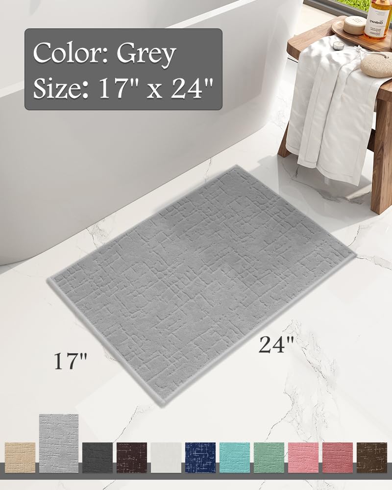 AMOAMI-Bath Mat-Absorbent Quick Dry Bathroom Floor Mats-Washable Rubber Backing Bath Mats for Bathroom Rugs Fit Under Door-Bath Rug for in Front of Sink Bathtub Shower Room, Grey 17''x24'' - Image 2