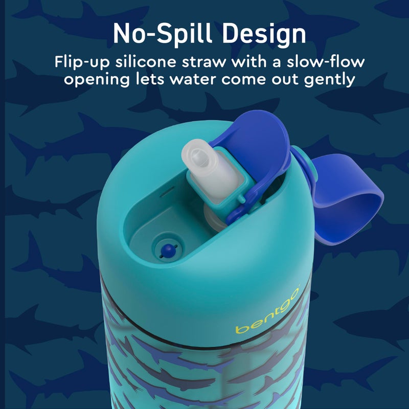 Bentgo Kids Water Bottle 2-Pack - Leak-Proof, Durable Tritan, BPA-Free 15 oz Cup for Kids/Toddlers 3+; Flip-Up Straw; Dishwasher Safe for School/Sports/Daycare/Camp (Rocket/Shark) - Image 4