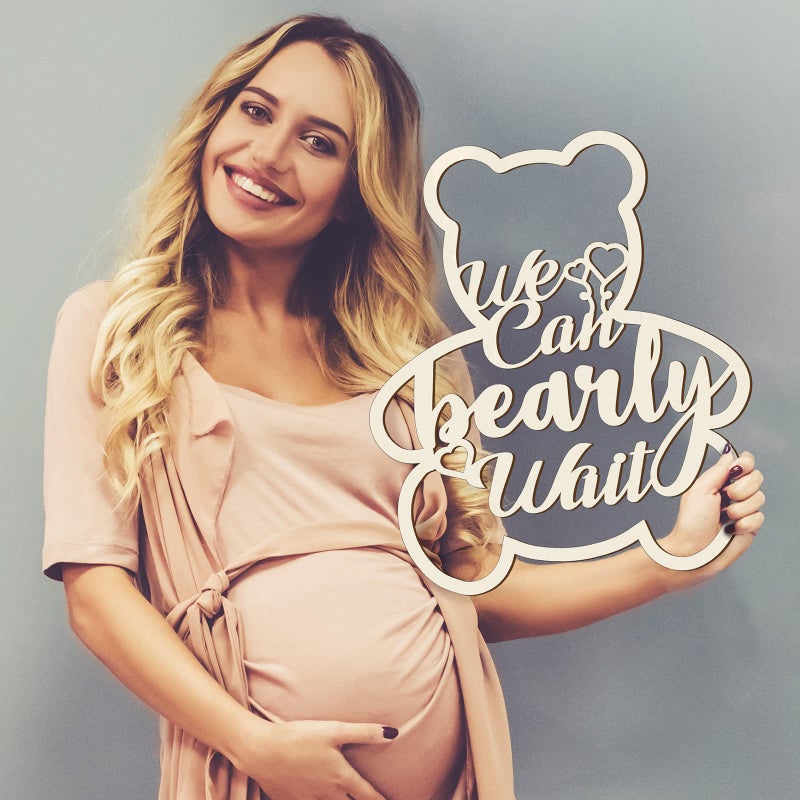 Chunful We Can Bearly Wait Baby Shower Decorations Teddy Bear Sign Hanging Baby Sign We Can Bearly Wait Gender Reveal Door Hanging Photo Props for Boy Girl Birthday PartyWoodenBear Shape 