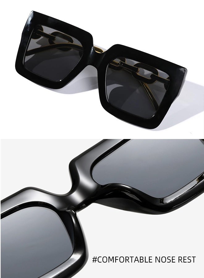CIKJUK Fashion Sunglasses Women Square Oversize Sun Glasses for Men Women's Sunglass Stylish Eye Glasses Chain Sun Glas UV400 Protection Shades  Black - Image 5