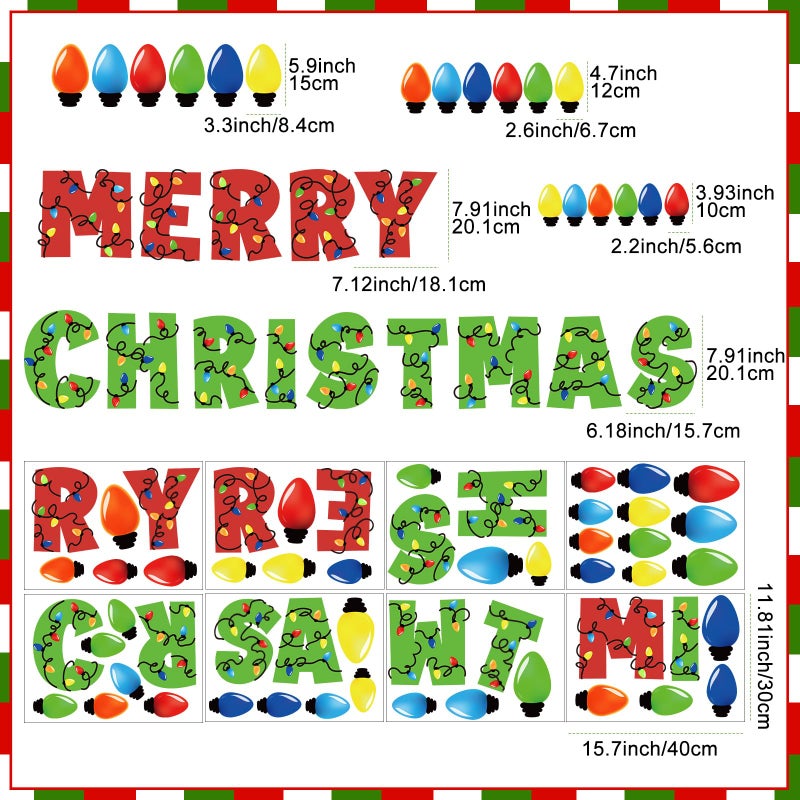 Cinrobiye Christmas Bulb Light Window Clings Winter Christmas Car Refrigerator Decorations Stickers Door Window Seasons Decals for Holiday Xmas Christmas Home Kitchen Living Room (Bulb Light) - Image 2