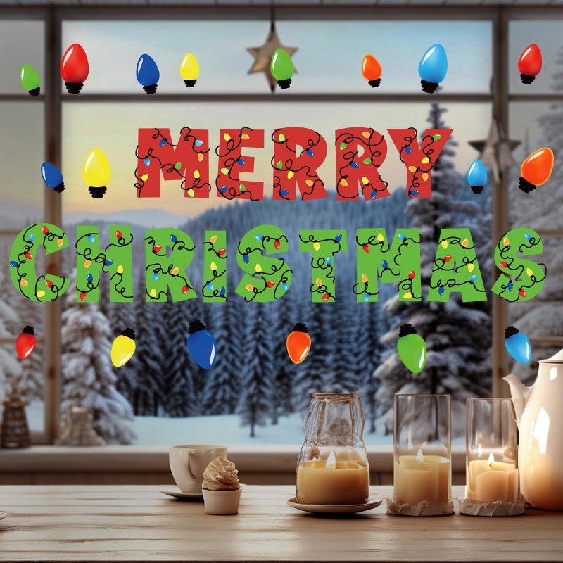 Cinrobiye Christmas Bulb Light Window Clings Winter Christmas Car Refrigerator Decorations Stickers Door Window Seasons Decals for Holiday Xmas Christmas Home Kitchen Living Room (Bulb Light) - Image 3