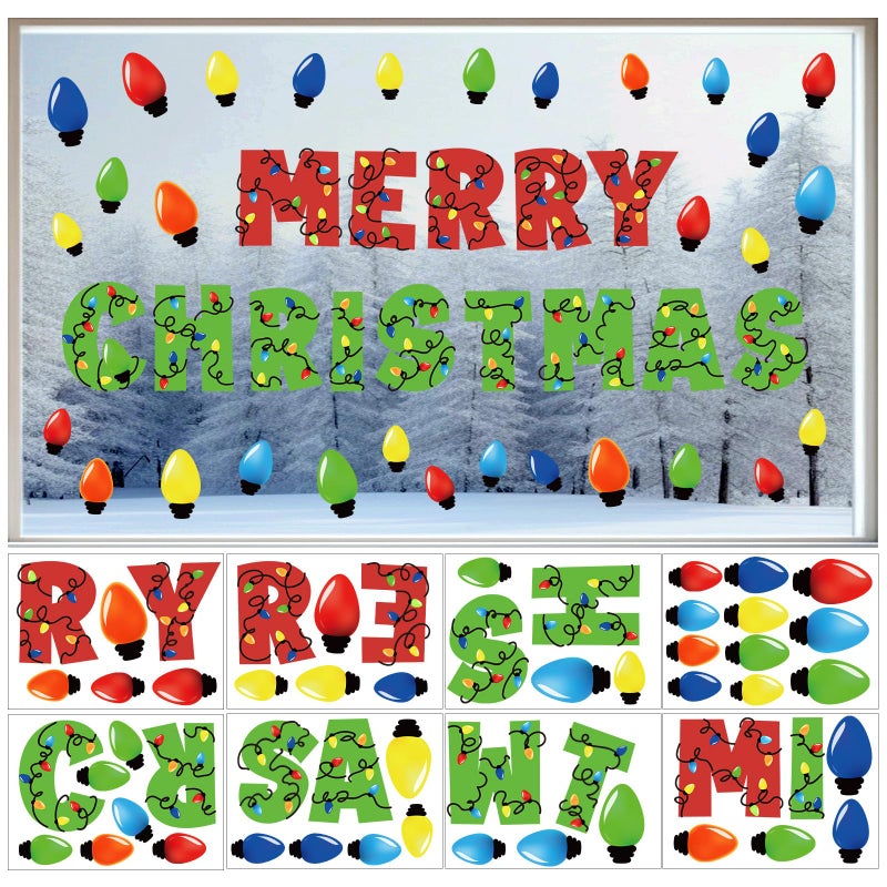 Cinrobiye Christmas Bulb Light Window Clings Winter Christmas Car Refrigerator Decorations Stickers Door Window Seasons Decals for Holiday Xmas Christmas Home Kitchen Living Room (Bulb Light) - Image 1