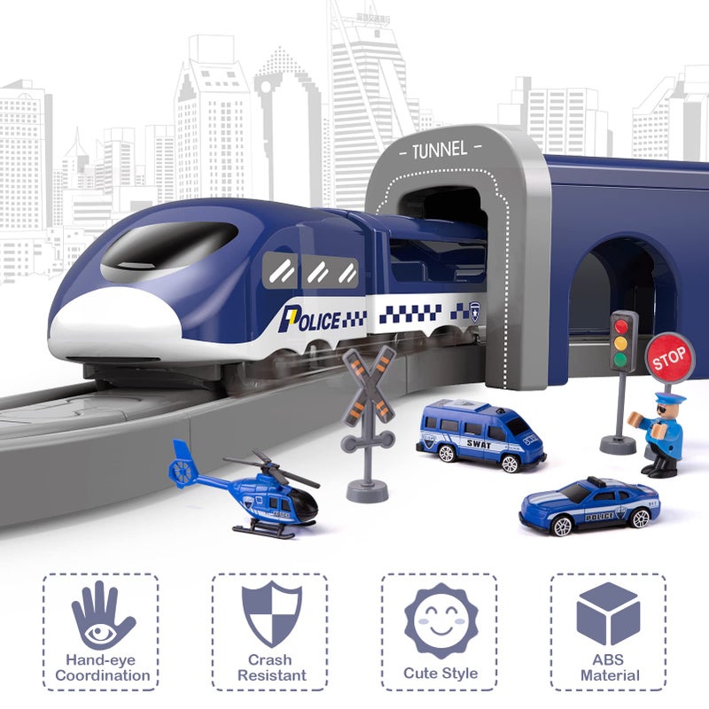 Wdmiya Train Sets for Toddlers, 66 Pcs Trains Toy with Battery Operated & Tracks (Magnetic Connection), Compatible with Thomas, Brio, Christmas Toy Gifts for 3 4 5 6 7 8 Years Old (Police) - Image 2