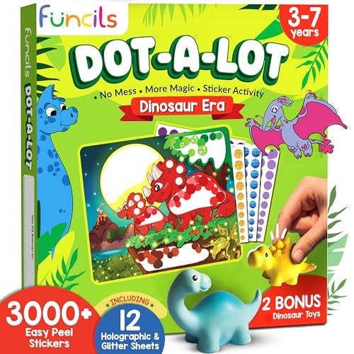 Funcils Dot Sticker Art Activity Dinosaurs Dot Art No Mess Crafts for Kids Stocking Stuffers Toddlers DIY Activity Educational Gifts for Boys Girls Ages 3 4 5 6 7 Year Old Travel Toys - Image 1