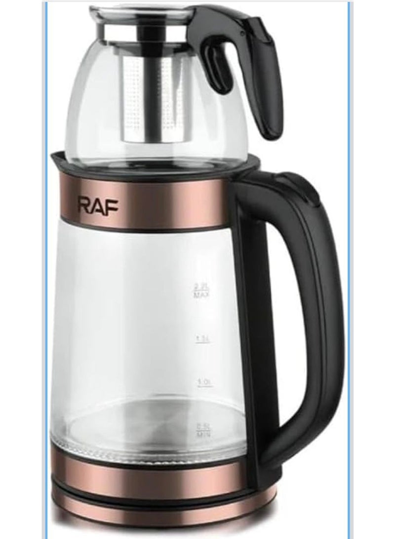 آر إيه أف غلاية كهربائية من RAF مع إبريق شاي تركي سعة 0.5 لتر + 2.2 لتر من الفولاذ المقاوم للصدأ + غلاية كهربائية، 75/85/100 درجة مئوية، إعدادات درجة حرارة قابلة للتعديل تعمل باللمس، إبريق شاي بتقنية الزجاج الألماني - Image 1