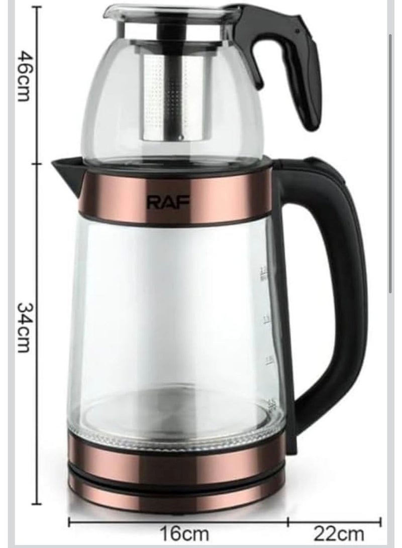 آر إيه أف غلاية كهربائية من RAF مع إبريق شاي تركي سعة 0.5 لتر + 2.2 لتر من الفولاذ المقاوم للصدأ + غلاية كهربائية، 75/85/100 درجة مئوية، إعدادات درجة حرارة قابلة للتعديل تعمل باللمس، إبريق شاي بتقنية الزجاج الألماني - Image 2