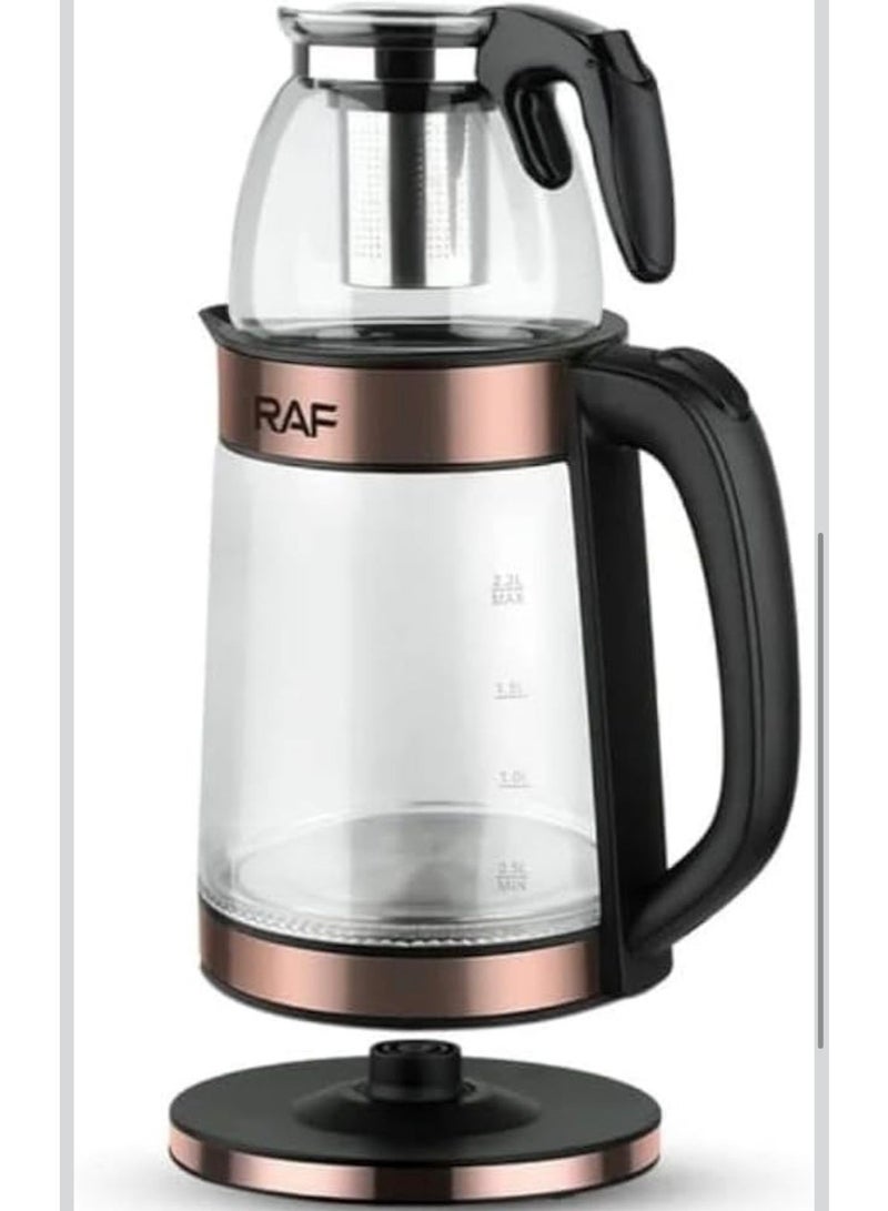 آر إيه أف غلاية كهربائية من RAF مع إبريق شاي تركي سعة 0.5 لتر + 2.2 لتر من الفولاذ المقاوم للصدأ + غلاية كهربائية، 75/85/100 درجة مئوية، إعدادات درجة حرارة قابلة للتعديل تعمل باللمس، إبريق شاي بتقنية الزجاج الألماني - Image 3