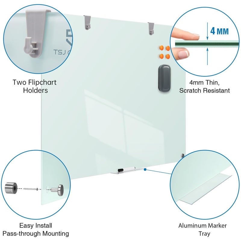 TSJ OFFICE Glass Dry-Erase Board - 36 x 24 Inches Wall Mounted Whiteboard with Magnetism, Large Frameless Glass White Board for Office, Home & School - Image 4