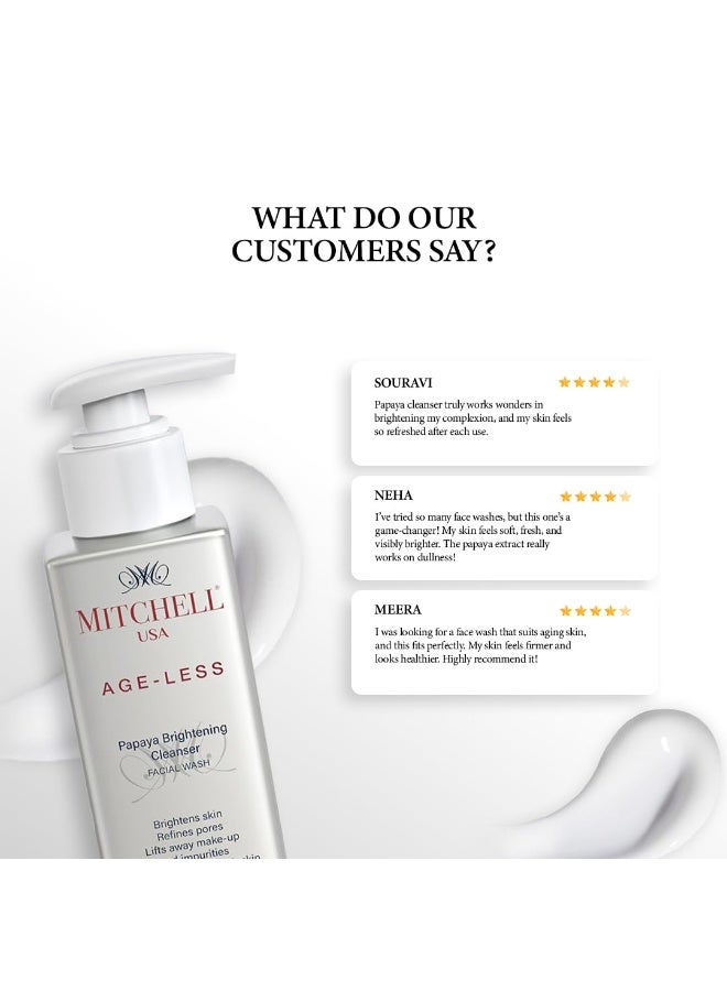 Mitchell USA Papaya Brightening Cleanser Anti Aging Face Wash, Cleanses Dirt, Removes Makeup and Brightens Complexion With Papaya Enzymes, Lotus Seed Extracts, for Unisex All Skin Type, 100ml - Image 3