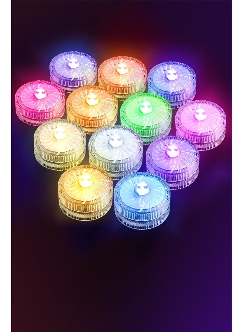 سعادة الضوء مصابيح LED صغيرة تحت الماء، عبوة من 12 مصباحًا، مصابيح متغيرة اللون RGB، مناسبة للإضاءة المحيطة، وتزيين أحواض السمك، والديكور المنزلي، والديكور الاحتفالي. تصنيف IP68 المقاوم للماء (12 مصباحًا). - Image 1