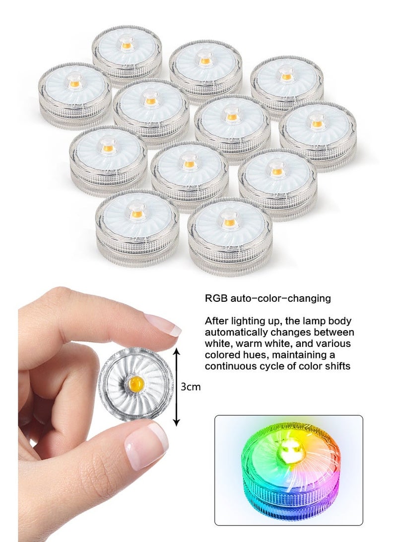 سعادة الضوء مصابيح LED صغيرة تحت الماء، عبوة من 12 مصباحًا، مصابيح متغيرة اللون RGB، مناسبة للإضاءة المحيطة، وتزيين أحواض السمك، والديكور المنزلي، والديكور الاحتفالي. تصنيف IP68 المقاوم للماء (12 مصباحًا). - Image 2