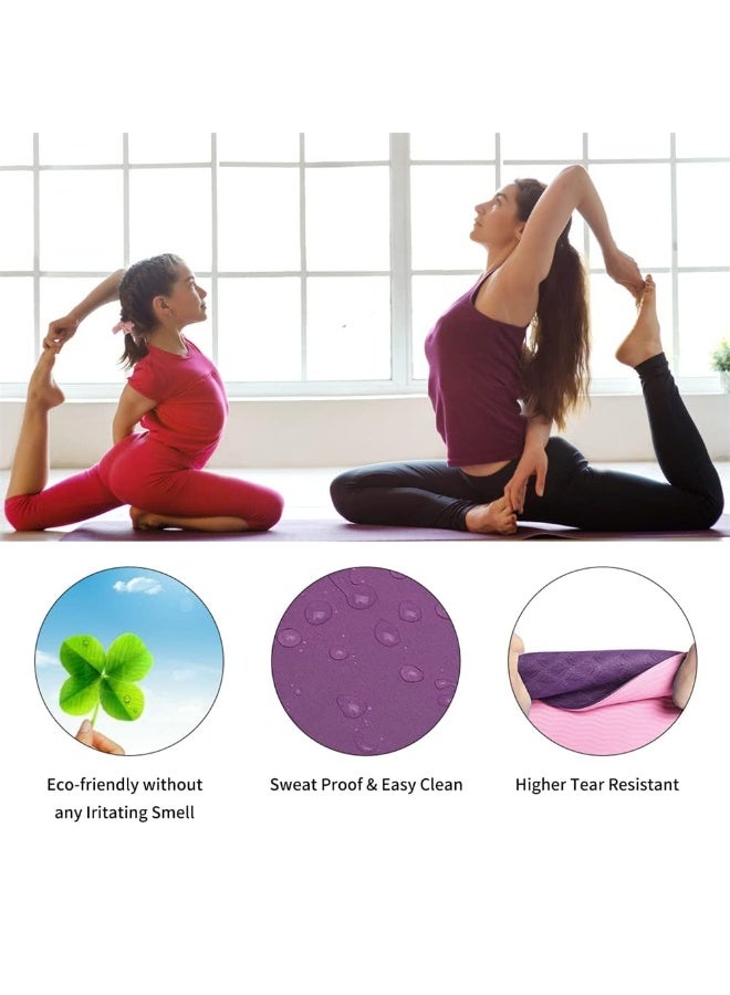 LEFAFA Non Slip Yoga Mat, Extra Thick 6MM TPE Workout Pilates Mats, Eco Friendly Fitness Exercise Mat for Women Men, Workout Mat with Carrying Strap and Storage Bag for Home Gym and Floor Exercises(Pink) - Image 5