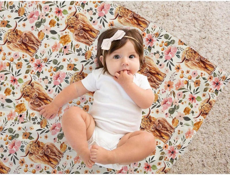Buerhanerry Highland Cow Baby Blanket for Girls Boho Floral Farmhouse Highland Cow Toddler Soft Minky Blanket with Double Layer Dotted Backing Nursery Newborn Baby Crib Receiving Blanket Western Cow 30x40 - Image 5