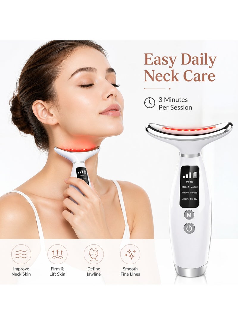 Lukadah 7-in-1 Neck and Face Beauty Device – LED Light Therapy Massager for Skin Tightening & Lifting – Anti Aging Wrinkle Remover, Double Chin Reducer, Jawline Sculpting, Heat & Microcurrent Facial Machine - Image 2