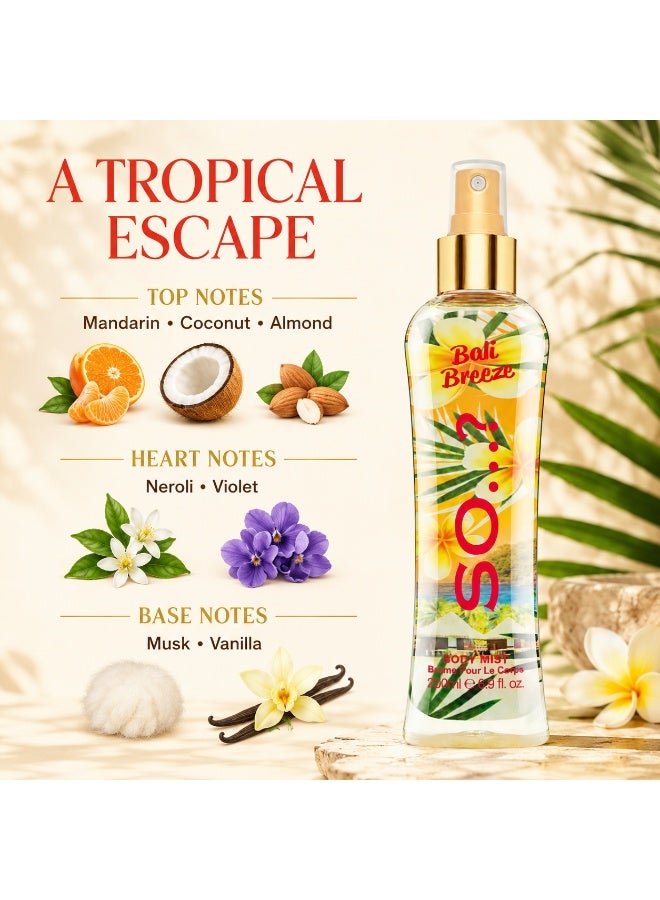 So..? SO…? Summer Escapes Bali Breeze Body Mist for Women, Fruity & Citrus Long-Lasting Fragrance Spray, Refreshing Tropical Scent for Daily Wear, Perfume Gift for Women & Teen Girls, 200ml, Pack of 2 - Image 2