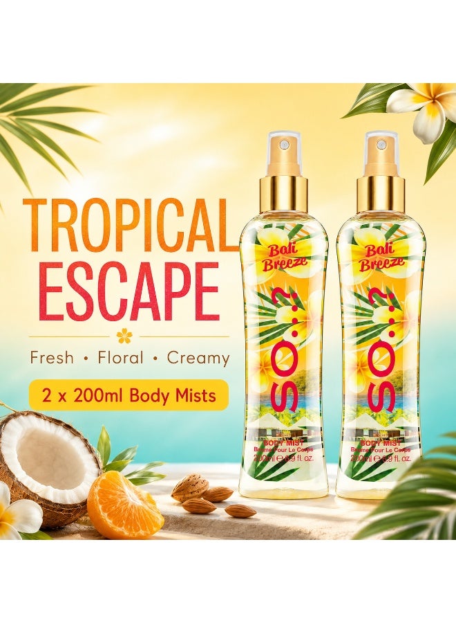So..? SO…? Summer Escapes Bali Breeze Body Mist for Women, Fruity & Citrus Long-Lasting Fragrance Spray, Refreshing Tropical Scent for Daily Wear, Perfume Gift for Women & Teen Girls, 200ml, Pack of 2 - Image 4