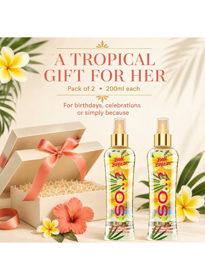 So..? SO…? Summer Escapes Bali Breeze Body Mist for Women, Fruity & Citrus Long-Lasting Fragrance Spray, Refreshing Tropical Scent for Daily Wear, Perfume Gift for Women & Teen Girls, 200ml, Pack of 2 - Image 3