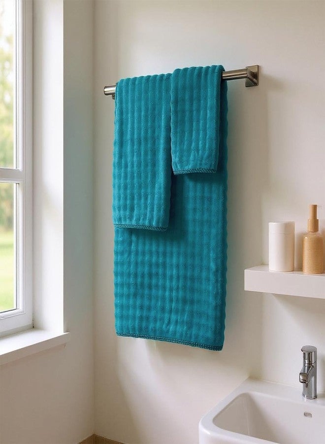COZYART طقم مناشف كوزي آرت الخالية من الوبر، 8 قطع، لون أزرق مخضر، فائقة النعومة، ماصة وسريعة الجفاف، مصنوعة من ألياف دقيقة 500 جرام/متر مربع، بتصميم فقاعات ثلاثية الأبعاد، طقم للاستخدام اليومي في الحمام، يتضمن منشفتين للاستحمام، ومنشفتين للشعر، ومنشفتين لليدين، ومنشفتين للوجه. - Image 2