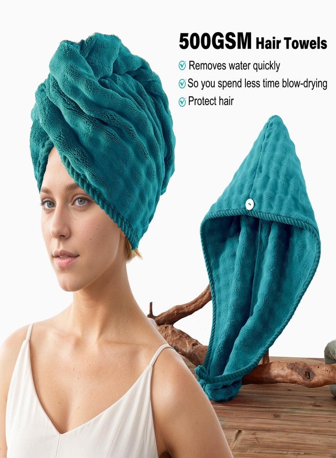 COZYART طقم مناشف كوزي آرت الخالية من الوبر، 8 قطع، لون أزرق مخضر، فائقة النعومة، ماصة وسريعة الجفاف، مصنوعة من ألياف دقيقة 500 جرام/متر مربع، بتصميم فقاعات ثلاثية الأبعاد، طقم للاستخدام اليومي في الحمام، يتضمن منشفتين للاستحمام، ومنشفتين للشعر، ومنشفتين لليدين، ومنشفتين للوجه. - Image 5