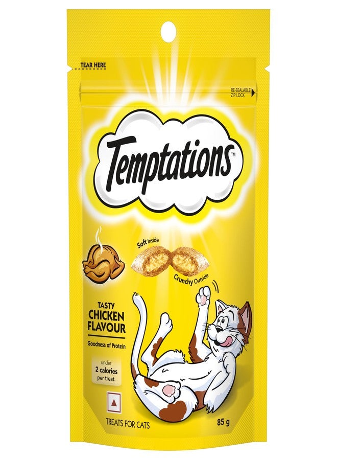 Temptations Crunchy Cat Treats, Tasty Chicken Flavour, 85 g, Goodness of Protein, Vitamins & Minerals, Soft Inside Crunchy Outside (Pack of 6), Adult, Chunk - Image 1