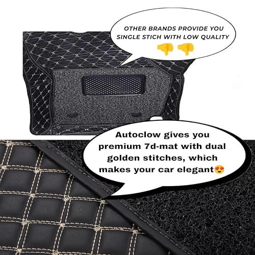 AutoClow Premium 7D Car Mat Full Set Toyota Glanza || Luxury Leather Dual-Stitch Full Set 7D Car Floor Mat || 100% Waterproof || Color : Black-Golden (Design-1) - Image 4