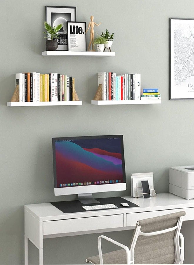 Solid Wood Floating Shelves, 3 PCS Wooden Shelves for Wall, Wood Shelf Wall Mounted Picture Ledge Shelf Modern Decorative Display for Bathroom, Bedroom, Office, Living Room, Kitchen - Image 3