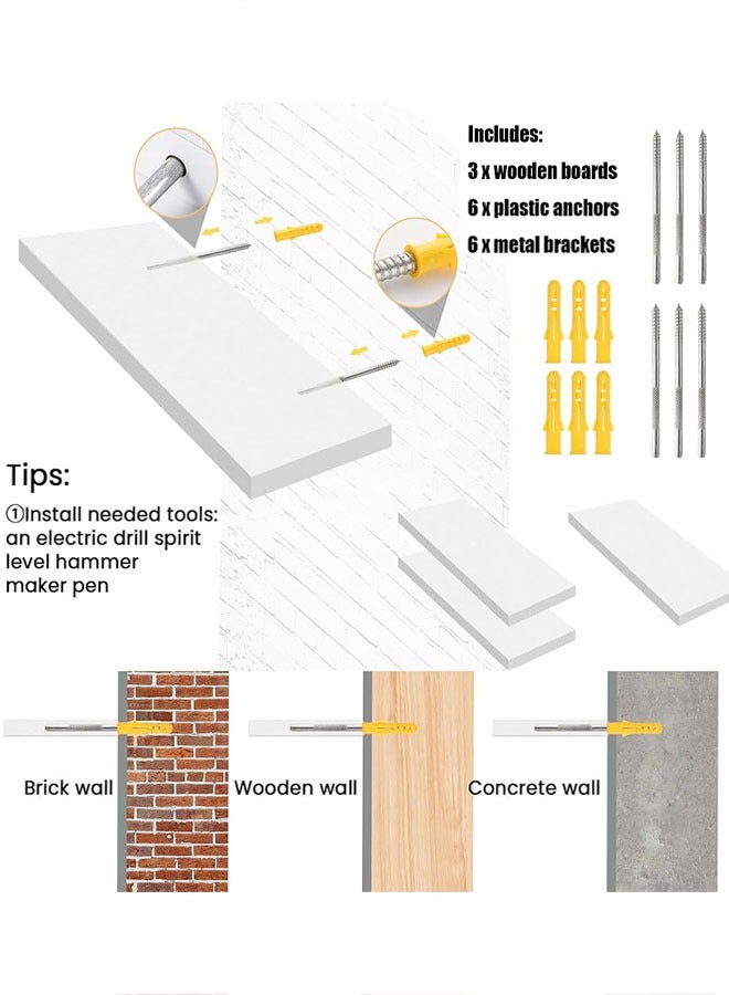 Solid Wood Floating Shelves, 3 PCS Wooden Shelves for Wall, Wood Shelf Wall Mounted Picture Ledge Shelf Modern Decorative Display for Bathroom, Bedroom, Office, Living Room, Kitchen - Image 5