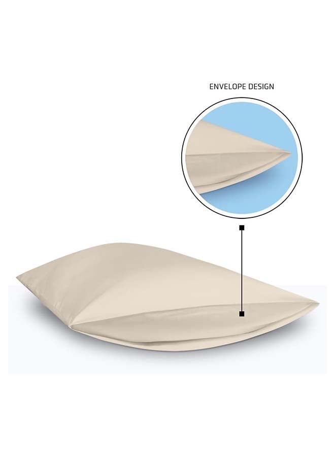 RocketLinen King 400 Thread Count 4 Piece Cotton Bed Sheet Set Flat Sheet Fitted Sheet & 2 Pillowcase Sateen Weave Beige Easy Care Hotel Style (King) - Image 3