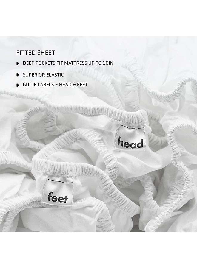 RocketLinen King 400 Thread Count 4 Piece Cotton Bed Sheet Set Flat Sheet Fitted Sheet & 2 Pillowcase Sateen Weave Beige Easy Care Hotel Style (King) - Image 5