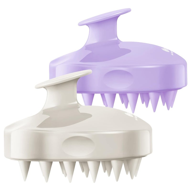 HEETA Hair Scalp Massager Shampoo Brush 2 Pack Soft Silicone Bristles to Remove Dandruff Waterproof Hair Scrubber for Both Wet Dry Hair Suitable for Men  Women Light BeigePurple