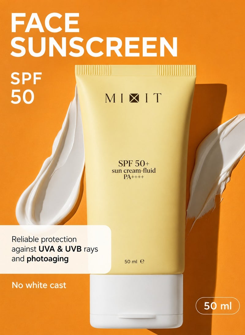 MIXIT SPF 50 Lightweight Face Cream Fluid, No White Cast UVA/UVB Sunscreen with Hyaluronic Acid, 50ml - Image 2