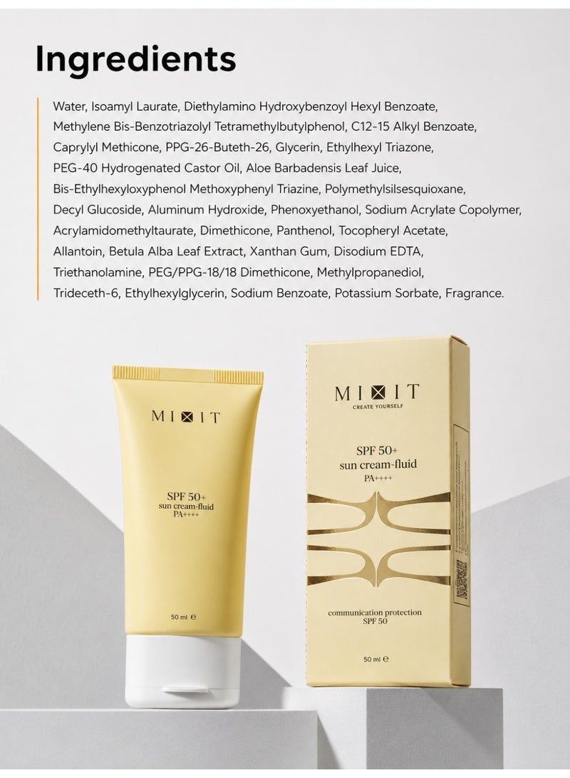 MIXIT SPF 50 Lightweight Face Cream Fluid, No White Cast UVA/UVB Sunscreen with Hyaluronic Acid, 50ml - Image 3
