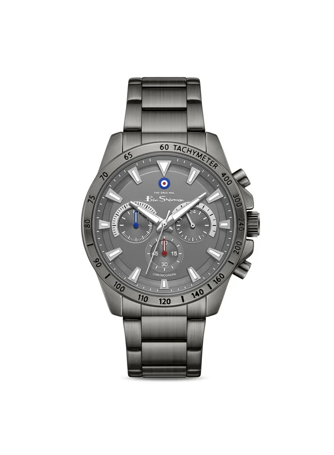 بين شيرمان Liverpool  Gunmetal Dial Gunmetal Stainless Steel Bracelet Chronograph Watch for Men, 44mm
