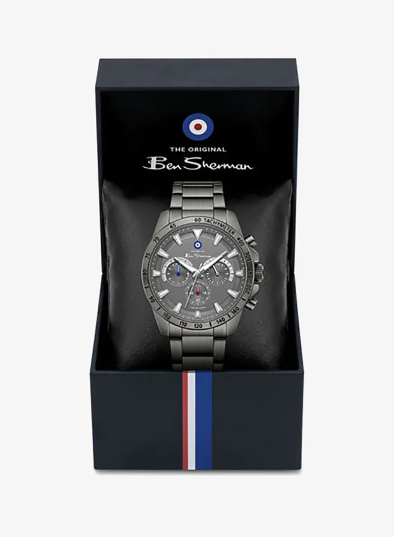 Ben Sherman Gunmetal Liverpool  Gunmetal Dial Gunmetal Stainless Steel Bracelet Chronograph Watch for Men, 44mm for Men | Best Price UAE