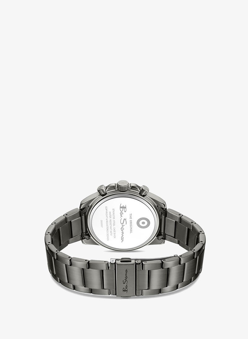 Ben Sherman Liverpool  Gunmetal Dial Gunmetal Stainless Steel Bracelet Chronograph Watch for Men, 44mm - Image 3