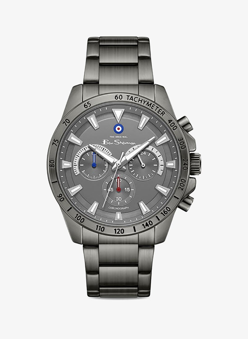 Ben Sherman Liverpool  Gunmetal Dial Gunmetal Stainless Steel Bracelet Chronograph Watch for Men, 44mm - Image 1