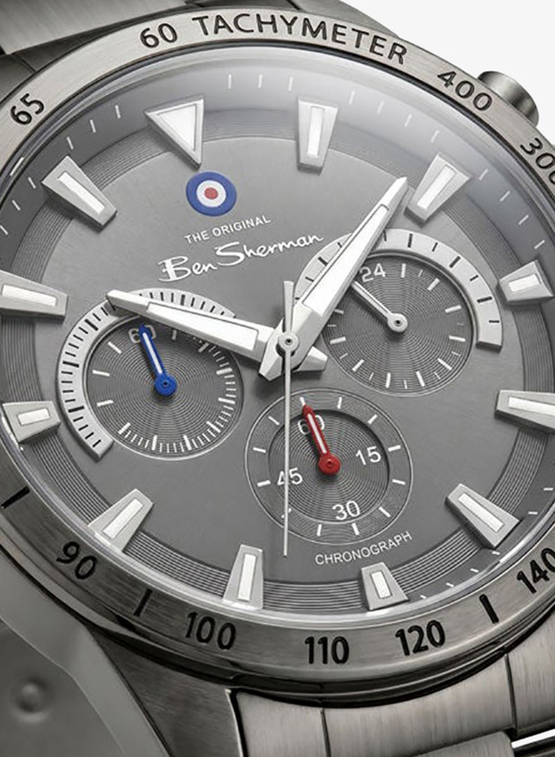 Ben Sherman Liverpool  Gunmetal Dial Gunmetal Stainless Steel Bracelet Chronograph Watch for Men, 44mm - Image 2