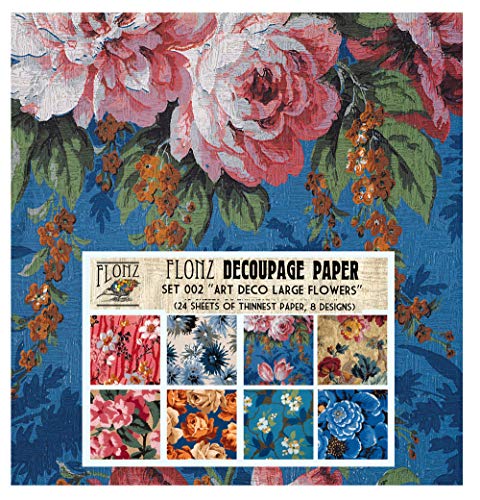 Flonz Decoupage Paper Pack (24 Sheets 6"x6") Art Deco Large Flowers FLONZ Vintage Styled Paper for Decoupage and Craft - Image 1