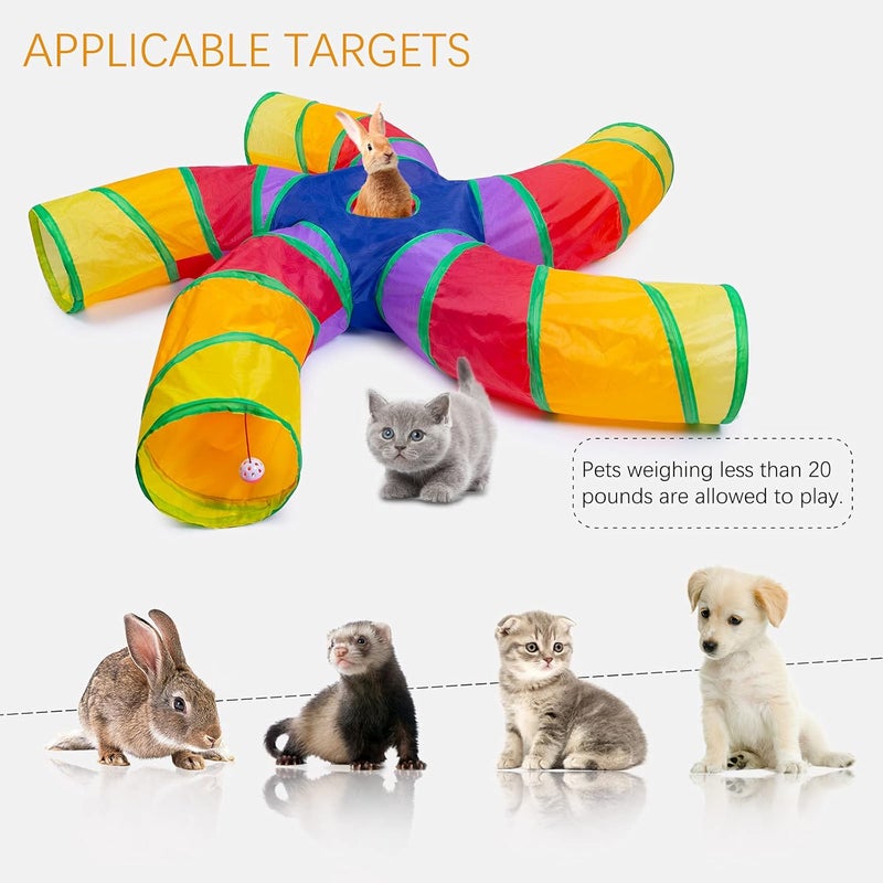 EGETOTA Cat Tunnel for Indoor Cats Large, with Play Ball S-Shape 5 Way Collapsible Interactive Peek Hole Pet Tube Toys, Puppy, Kitty, Kitten, Rabbit (Multicolor) - Image 2