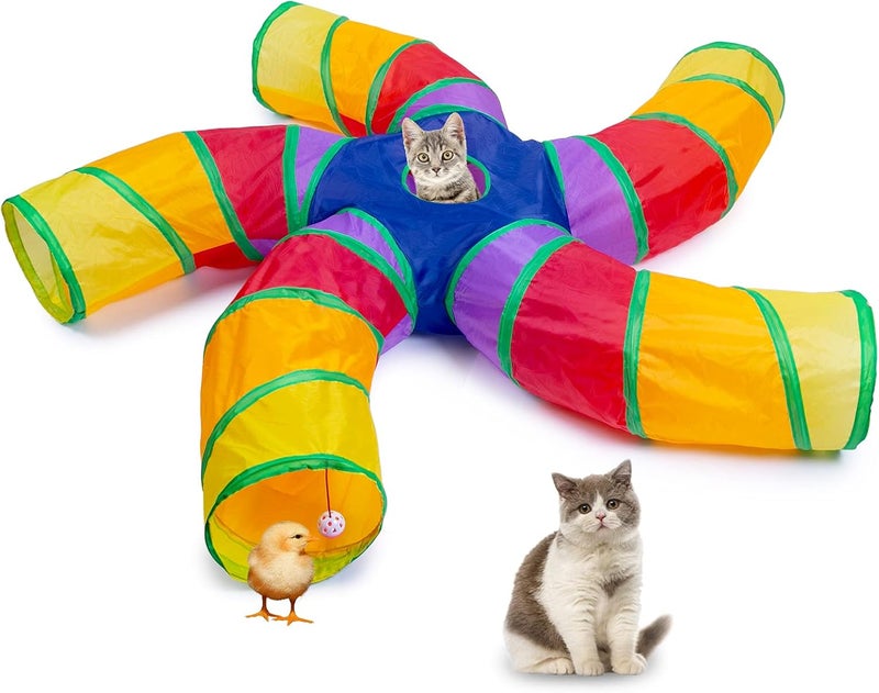 EGETOTA Cat Tunnel for Indoor Cats Large, with Play Ball S-Shape 5 Way Collapsible Interactive Peek Hole Pet Tube Toys, Puppy, Kitty, Kitten, Rabbit (Multicolor) - Image 1