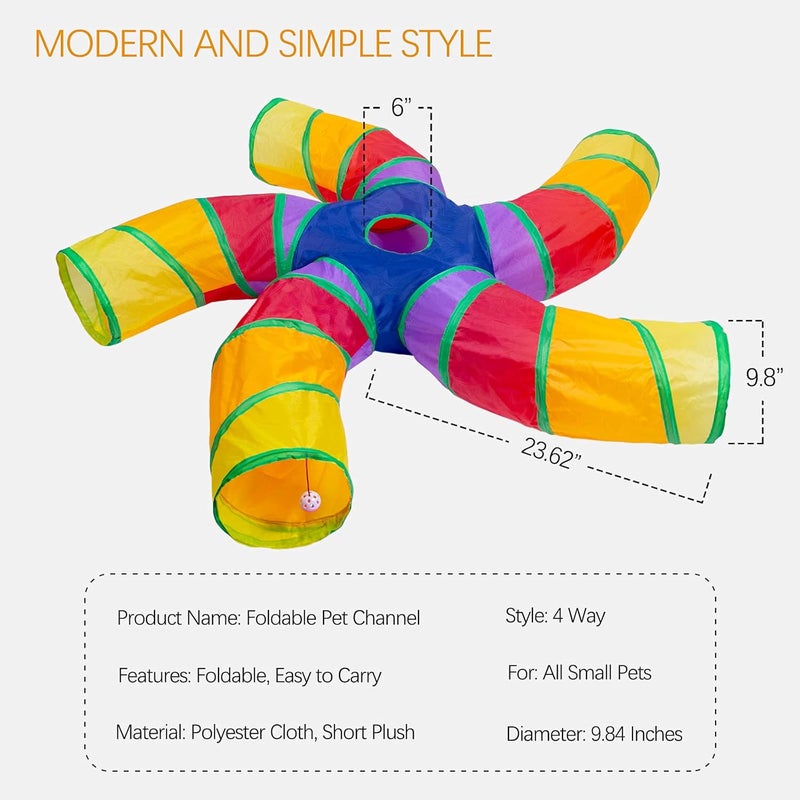 EGETOTA Cat Tunnel for Indoor Cats Large, with Play Ball S-Shape 5 Way Collapsible Interactive Peek Hole Pet Tube Toys, Puppy, Kitty, Kitten, Rabbit (Multicolor) - Image 3