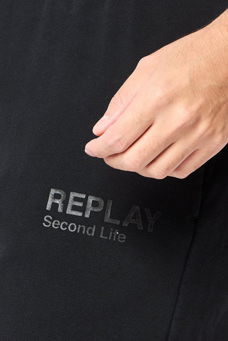 Replay Men Regular Fit Brand Logo Basic Shorts, Black - Image 3