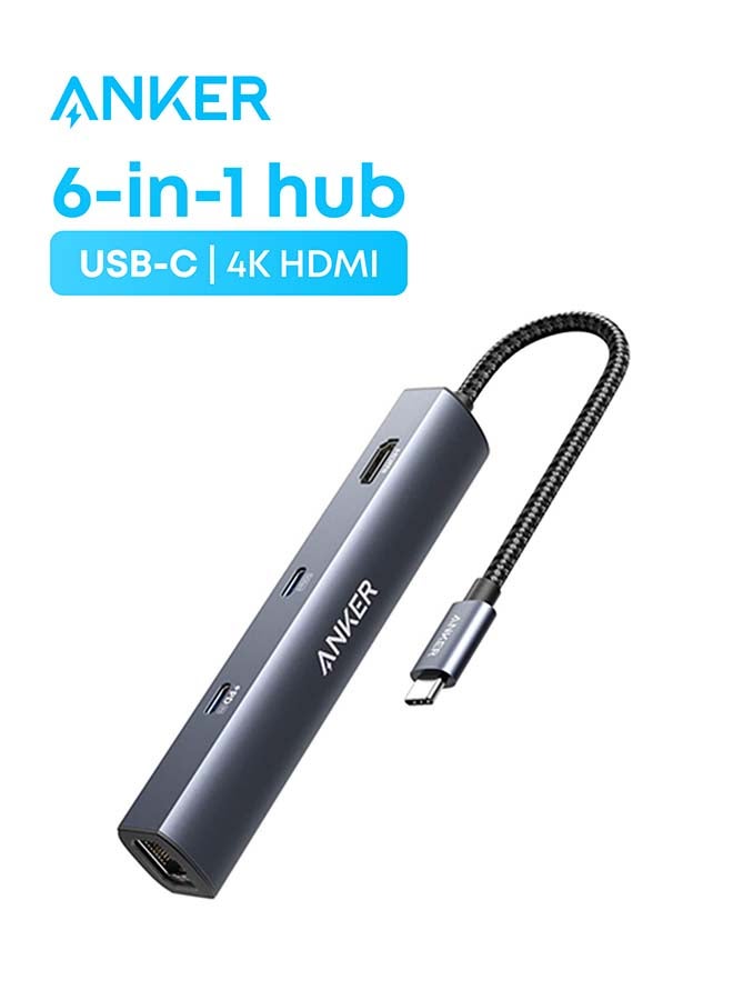 Anker USB C Hub, PowerExpand 6-in-1 USB C PD Ethernet Hub with 65W Power Delivery, 4K HDMI, 1Gbps Ethernet, USB-C Data Port, 2 USB 3.0 Data Ports, for MacBook Pro, MacBook Air, iPad Pro, XPS, and More - Image 1