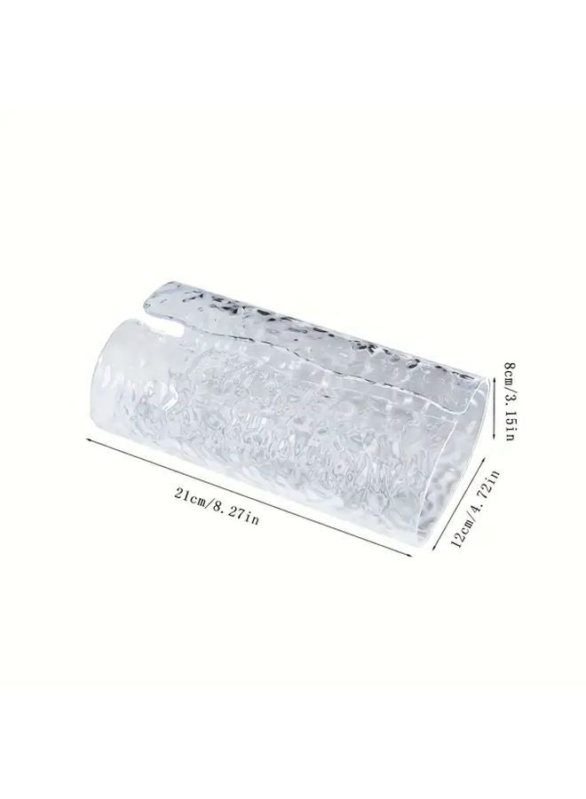 Modern Round Plastic Tissue Box Holder Transparent Cylindrical Wave Texture Glossy White - Image 4